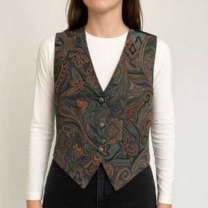Vintage Backroad Blues Tapestry V-Neck Vest Southwest Paisley Pattern Size Small